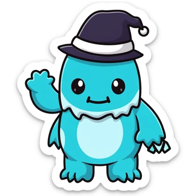 ice monster in a black and white suit and hat sticker
