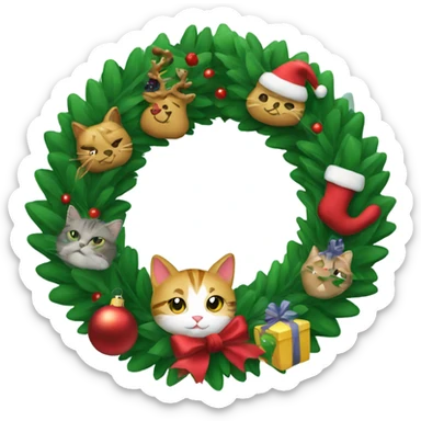 Christmas wreath with cat decorations  sticker