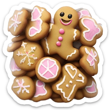 Realistic glass cookie jar with light pink lid full of gingerbread cookies isolated.  sticker