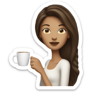 Side view realistic posh brown haired woman drinks coffee sticker