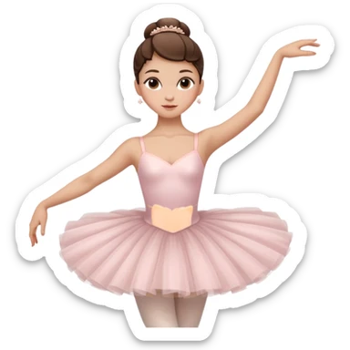 Cinematic Realistic Ballerina Portrait, depicted with lifelike skin texture, subtle rosy undertones, and soft natural lighting that enhances the gentle contours of her face. Her intricately detailed Brunette hair is elegantly styled in an updo, sticker