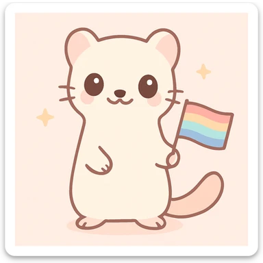 a stoat holding a small pride flag, happy, bright and friendly, LGBTQ+ theme sticker