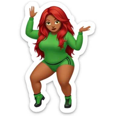 Thick woman twerking with long red hair and green 420 outfit sticker