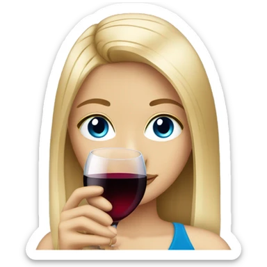 Beautiful Blonde girl straight hair with blue eyes drinking red wine  sticker