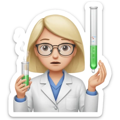 Frowns with Glasses,  Angry Scientist: Lab coat, thin glasses, holding test tube, upset expression
 sticker