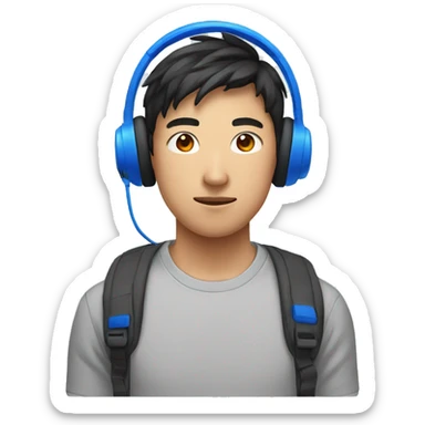 asian teen man with blue headset but red unit without glasses sticker