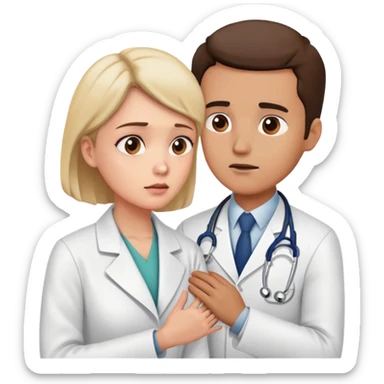 doctor in a white coat examining a patient's neck with one hand, patient looks concerned sticker