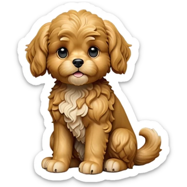 cinematic-[cavoodle dog]-realistic-full-body-sitting-emoji,-tail-resting-loosely-beside-its-paws,-head-tilted-dramatically,-wavy-[solid golden]-fur,-simplified-yet-realistic-focused-features,-highly-detailed,-glowing-with-an-almost-sarcastic-glow sticker