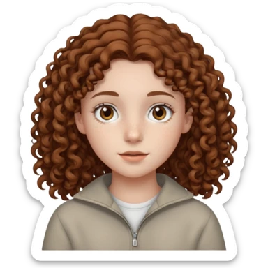 pale teen girl with light grey eyes and brown freckles that has curly hair in a middle part sticker