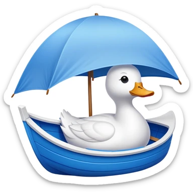 A white duck-shaped boat with a Shade cloth sticker