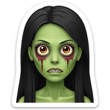 Faça uma zombie verde mulher com cabelos preto, liso e grande de olhos castanhos  sticker