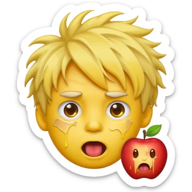 Create a cartoon-style emoji sticker of a dizzy or overwhelmed boy with a yellow face, X eyes, tongue out, and messy hair. The style should be similar to the Apple emoji style. Make him look exaggerated or disoriented in a funny way.”  sticker