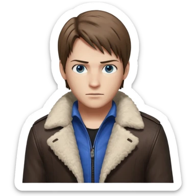 Leon Kennedy from resident evil 4 remake in sheepskin coat and black t-shirt blue eyes clean-shaved sticker