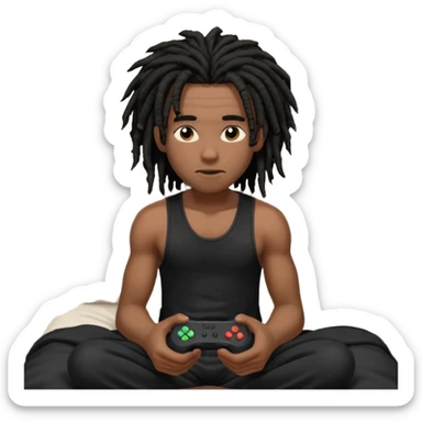 my black boyfriend in his bed with a black singlet on playing video games black dreadlocks  sticker