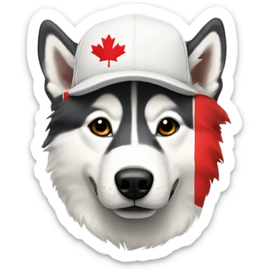 husky wearing canada flag hat sticker
