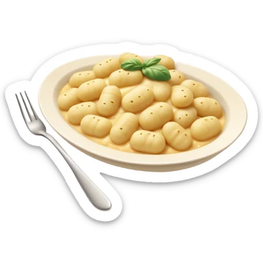 Gnocchi Cinematic Realistic Gnocchi Dish Emoji, depicted as tender oblong potato gnocchi garnished with iconic fork marks on top, rendered with soft textures and warm, inviting lighting. sticker