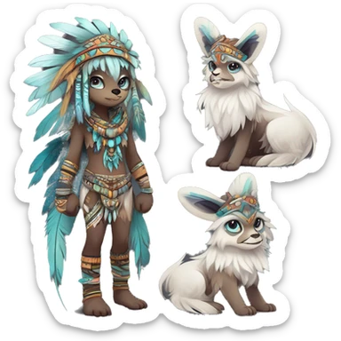 cute cool edgy ethereal l epic tribal fantasy animal fursona Fionbri creature by griffsnuff & LiLaiRa & Falvie with exotic colors with intricate patterns and feathers and headdress and necklace full body sticker