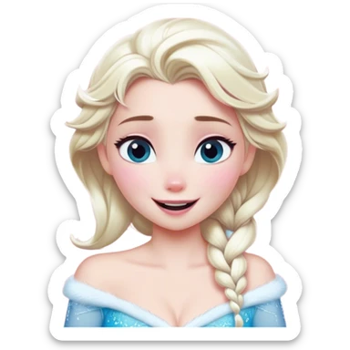 Cinematic Adorable Elsa Portrait Emoji, Giggling as tiny snowflakes swirl around her, cheeks flushed pink from the cold, eyes twinkling with warmth, a heart-melting mix of beauty and playfulness! sticker