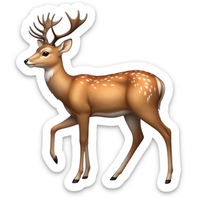 cinematic-noble [deer]-realistic-full-body-standing on all fours-emoji,-tail-tucked-close,-head-tilted-dramatically,-sleek-[fawn]-fur,-simplified-yet-realistic-focused-features,-highly-detailed,-glowing-with-an-almost-sarcastic-glow big antlers sticker