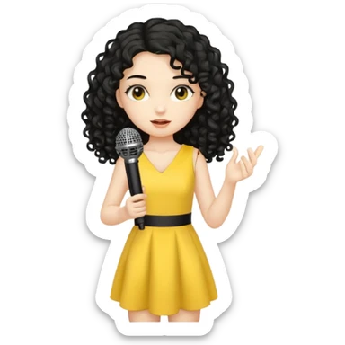 girl in yellow blink dress, logn black curly hair, holding a mic



















 sticker
