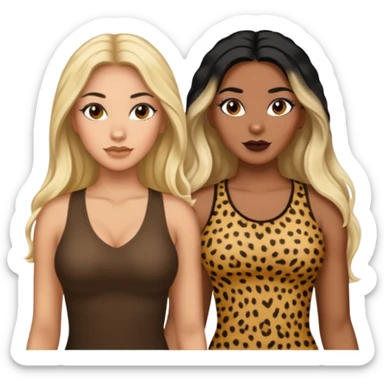 Tan Latina woman with long black hair chubby and dark skinned woman with long blonde hair slim thick in cheetah top sexy sticker