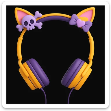 Add cute pastel goth hair clips to the cat ear headphones, keep the style and background as is. Maintain the original look and feel of the image. sticker