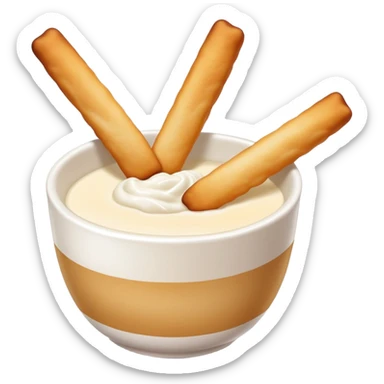 Soy milk and fried dough sticks Doujiang Youtiao in bowl and stick, simplified emoji style with bold outlines and bright colors, cartoon style traditional Chinese breakfast combo sticker