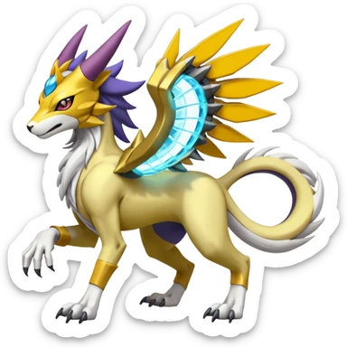 Colorful Meloetta-Manectric-Solgaleo-Raikou-Wargreymon-Sergal-Pokémon-Digimon-Fakémon-fusion-hybrid-creature sticker
