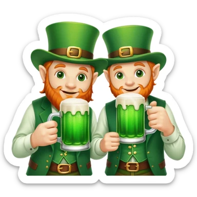 Two leprechauns at a bar drinking green beer from glass mugs sticker