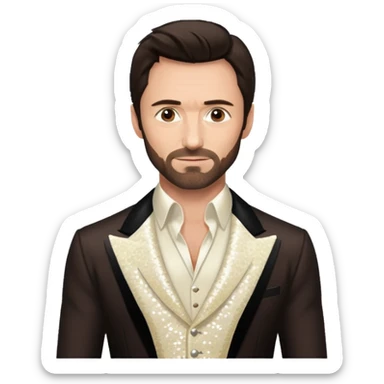 Hugh Jackman with Dark Brown Hair, Ivory Sequin Outfit sticker