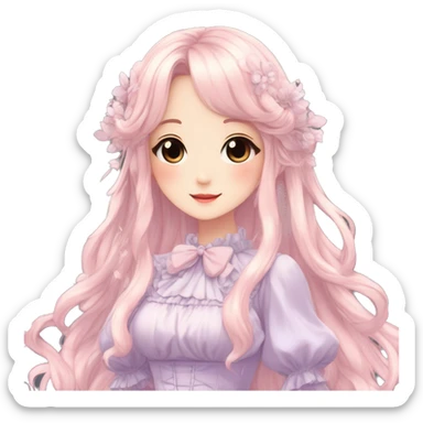 Cute kawaii gorgeous pretty anime pastel lady beautiful hair with gorgeous dress fairycore cottagecore detailed high quality trending aesthetic sticker
