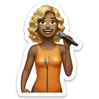 taylor with orange sparkly bodysuit and microphone sticker