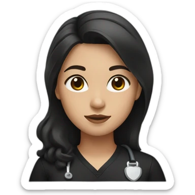 girl with middle part and dark brown hair in black scrubs sticker