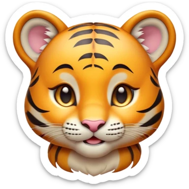 Cinematic Cute Tiger Cub Portrait Emoji, Head tilted playfully and inquisitively, with an adorably compact form accented by subtle stripes and round, sparkling eyes full of wonder, Simplified yet irresistibly adorable features, highly detailed, glowing with a warm, inviting wild glow, high shine, affectionate and lively, stylized with a touch of whimsical feline cuteness, soft glowing outline, capturing the essence of a mischievous yet loving tiger cub that seems as if it could leap out of the screen into your arms! sticker
