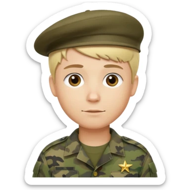 a soldier with short blonde hair in camo in a beret a man sticker