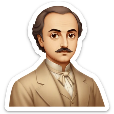 Cinematic Realistic Khalil Gibran Portrait Emoji, depicted as a poetic visionary with gentle thoughtful eyes in classic attire, rendered with soft textures and warm ethereal lighting that captures his literary spirit. sticker