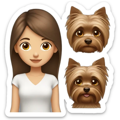 Brown hair and eyes girl with a yorkshire terrier sticker