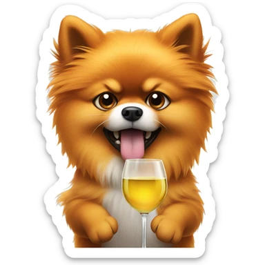 angry orange pomeranian holding white wine in paw sticker