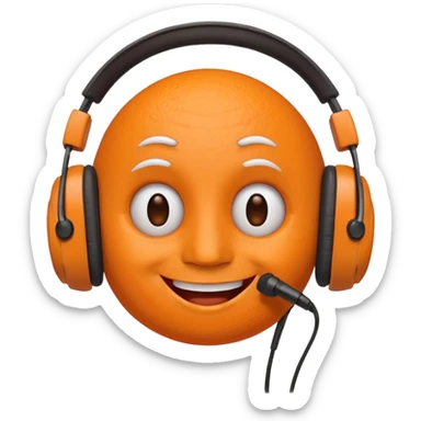 Orange happy face emoji with a couple of hair,headphones,and antennas. sticker