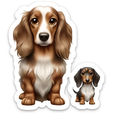 Two brown Merle long haired Dachshunds full body one is smaller sticker