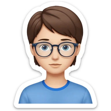 adolescent taille moyenne corpulence maigre cheveux chatain court yeux bleus lunettes sticker