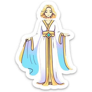fullbody universe goddess Sophia, Ethereal Light Being, Made of starlight and fractals, Glowing white/gold skin with flowing translucent robes, Hair like galaxy mist, Jewelry made of stars and crystals sticker