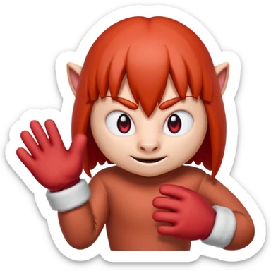 Sonic the hedgehogs friend knuckles a red animal with peach arms and white gloves he’s a echidna with red eyes and mittens with two horns on the knuckles sticker