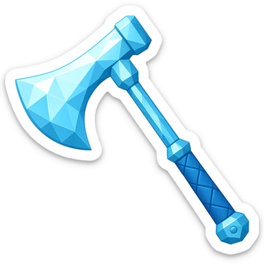 Transform this steel axe into a diamond axe with a blue crystalline faceted blade, matching the diamond chainbody style, in the style of emoji. Transparent background. sticker