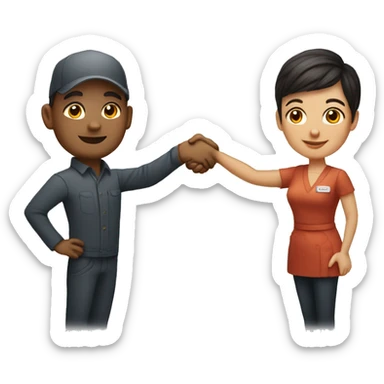 restaurant owner and blogger shaking hands, both with fair skin, in great detail sticker