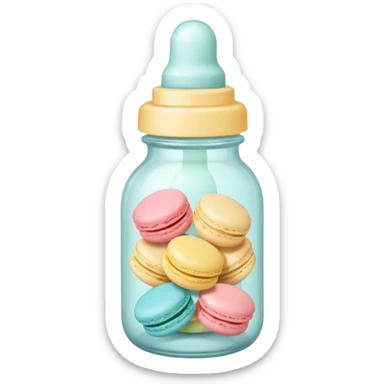 A cute baby bottle with a light yellow nipple and cute stickers on the bottle body. Macaron color palette sticker