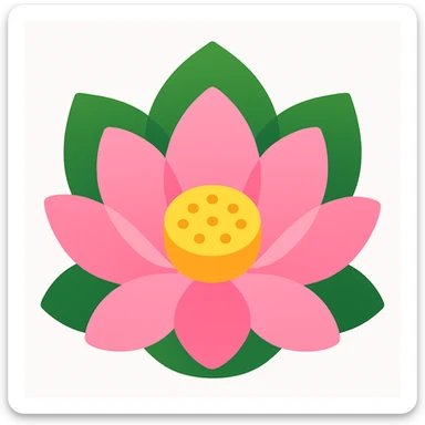 Simplify the pink lotus flower by reducing the number of petals, in a style resembling emoji style with simple shapes and colors. sticker