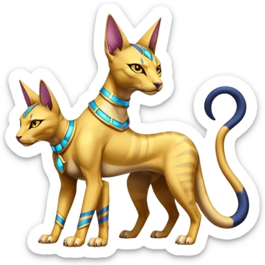 Modern futuristic shiny colorful Bastet-Anubis-Sphynx-Lombax-Zeraora-Renamon-fusion (full body) sticker