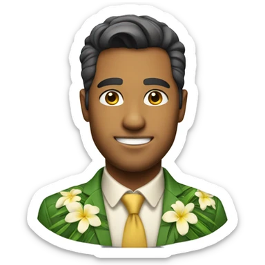 a full portrait of a handsome Hawaiian man with a corporate outfit sticker