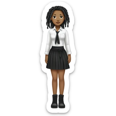 Tan girl with black locs dark white tied shirt black skirt full body sticker